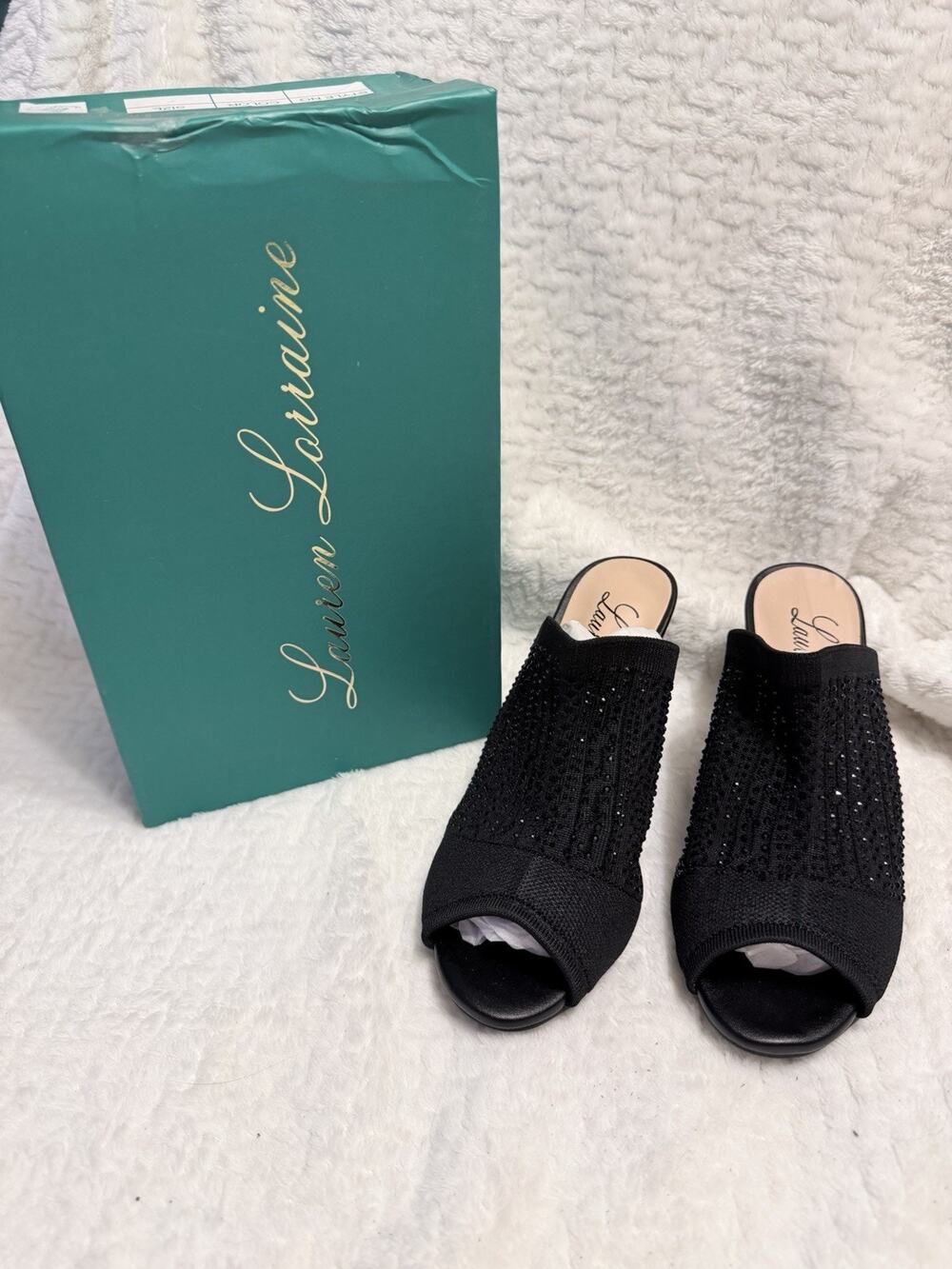 Lauren Lorraine Black Martha RhinestoneWedge Stretch Women Sz 8.5 Wedding Dance